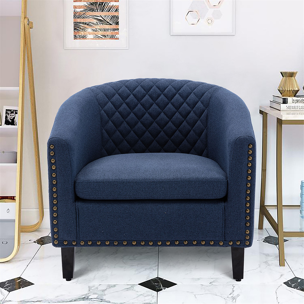 COOLMORE 1-Seat Linen Upholstered Sofa with Ergonomic Backrest and Solid Wood Feet for Living Room, Bedroom, Office, Apartment - Navy