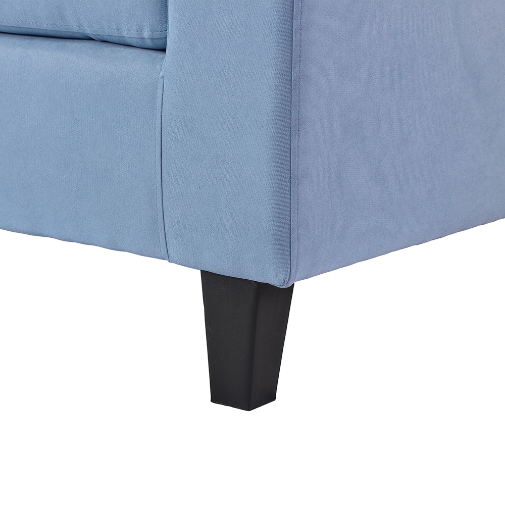 U-STYLE 5-Seat L-shaped Corner Polyester Tufted Upholstered Sofa with 2 Pillows and Ottoman, for Living Room, Bedroom, Office, Apartment - Blue