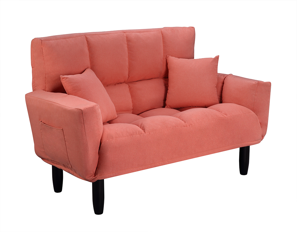 U-STYLE 2-Seat Twin Size Polyester Blended Tufted Sofa Bed with 2 Pillows and 2 Side Pockets, for Living Room, Bedroom, Office, Apartment - Orange