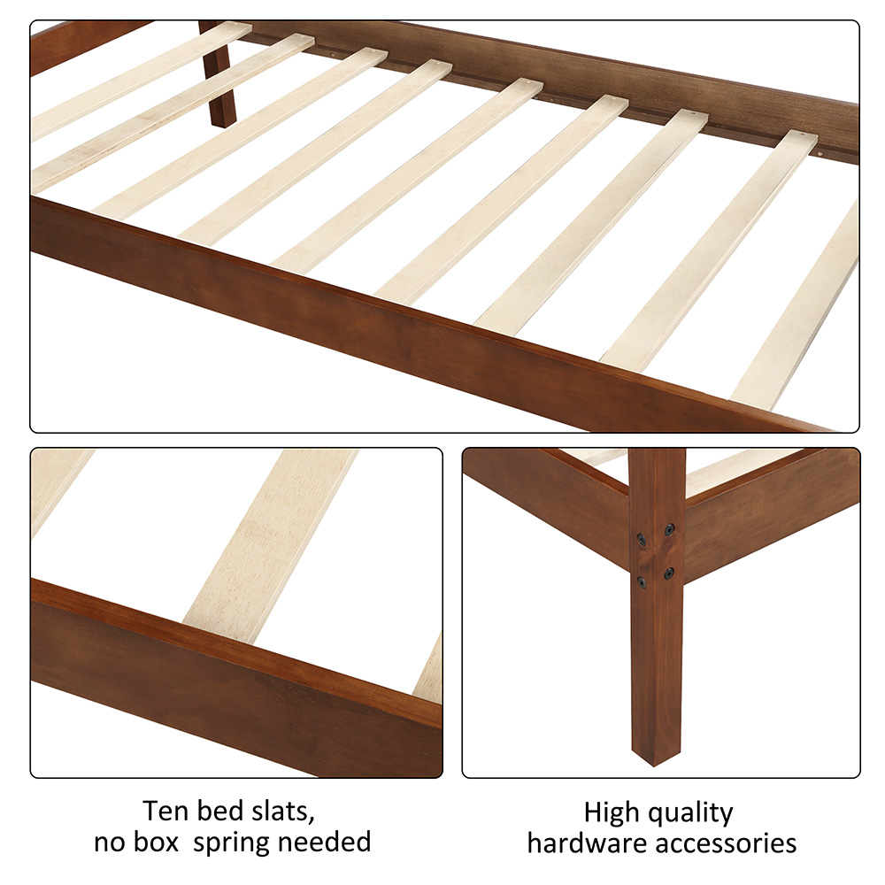 Twin Size Wooden Platform Bed Frame with Headboard, and Wooden Slats Support, No Spring Box Required (Frame Only) - Walnut