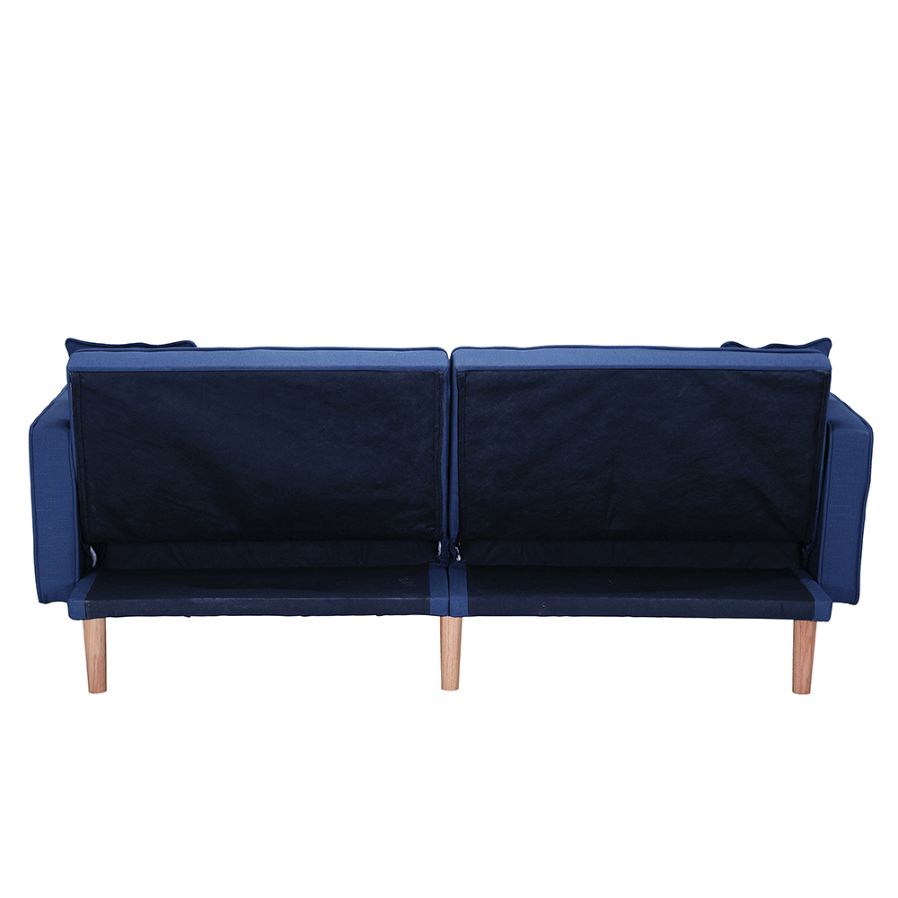 75" 2-seat Linen Upholstered Sofa Bed with 2 Pillows, Backrest, Armrests, and Solid Wood Feet, for Living Room, Bedroom, Office, Apartment - Navy Blue