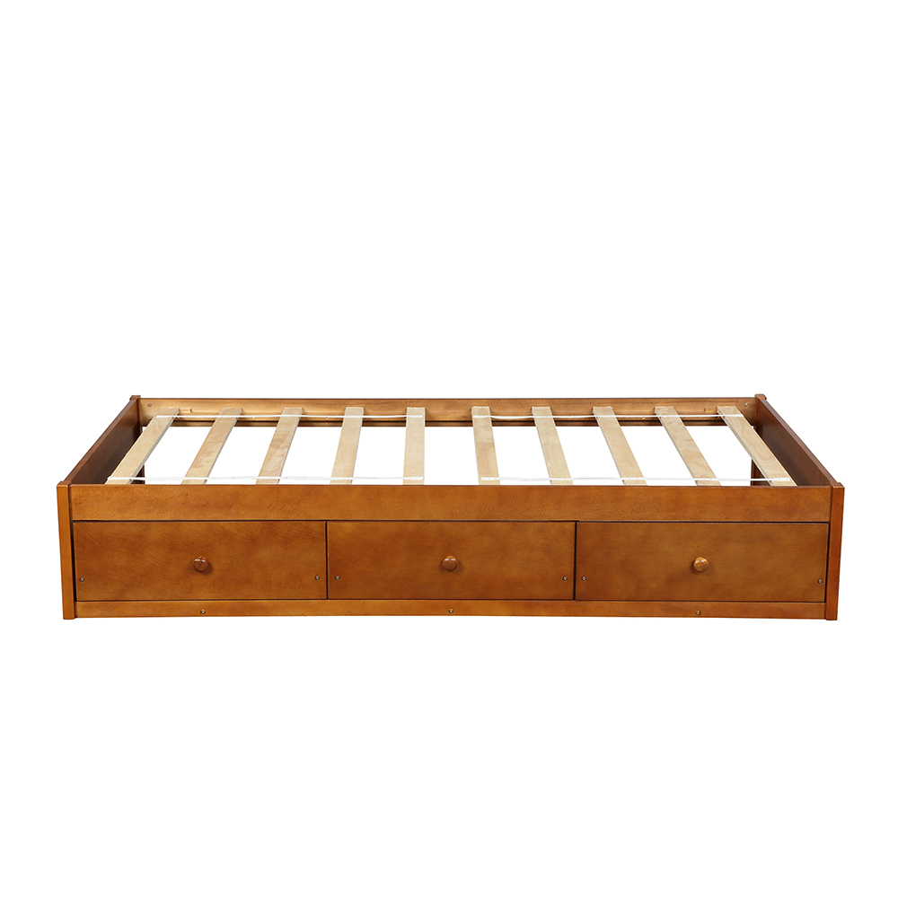 Orisfur Twin Size Wooden Platform Bed Frame with 3 Storage Drawers, and Wooden Slats Support, No Spring Box Required (Frame Only) - Oak