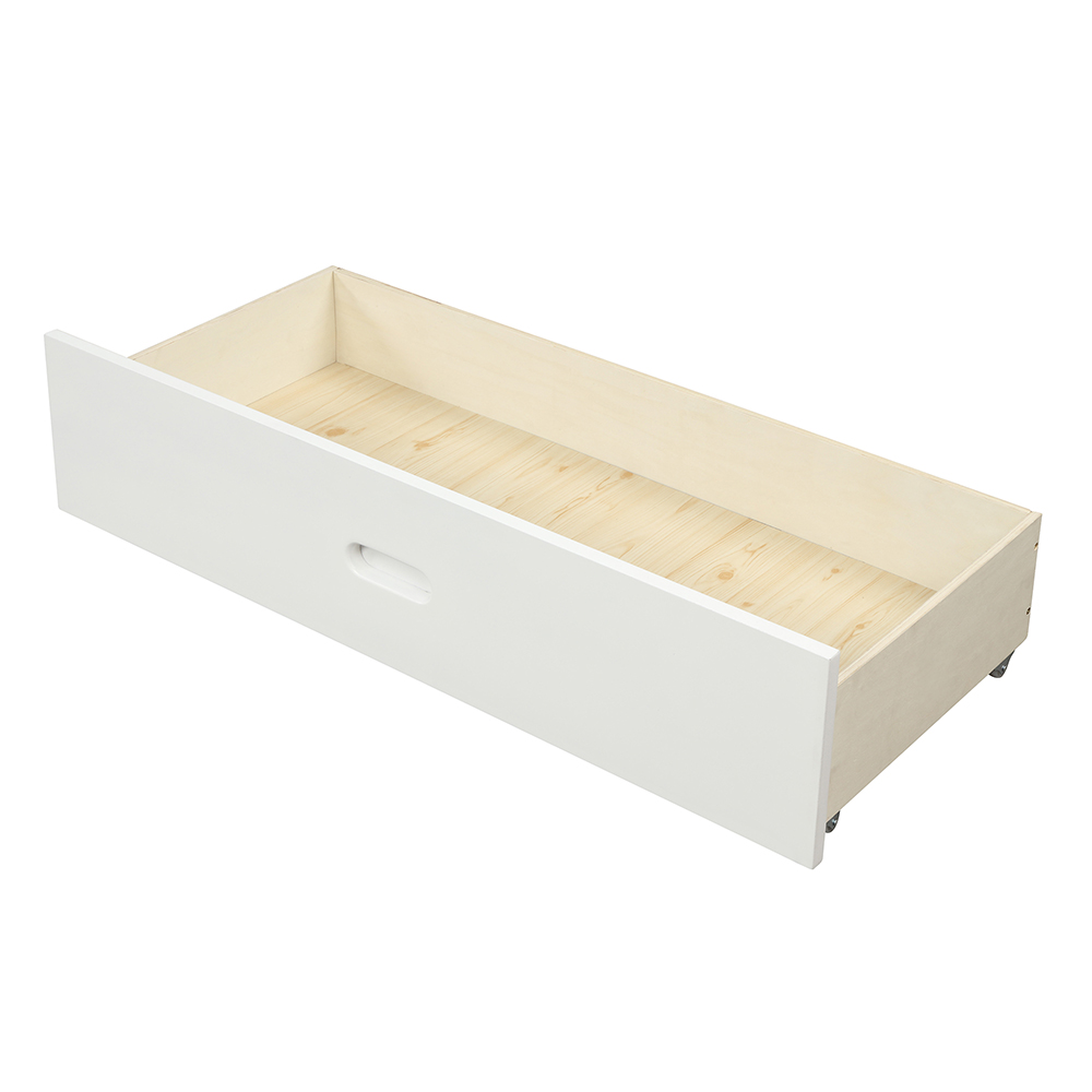 Twin-Size Wooden Platform Bed Frame with 2 Storage Drawers and Wooden Slats Support - White