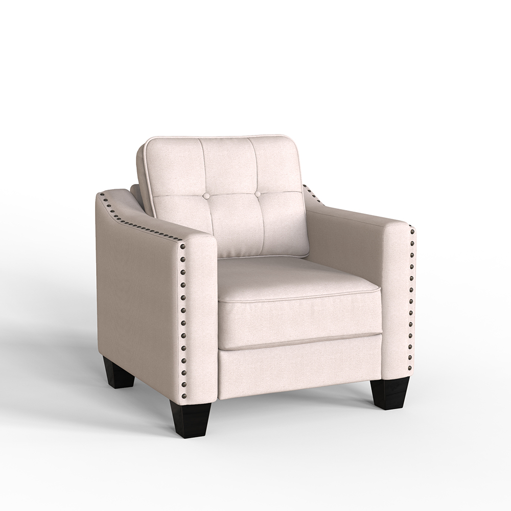 U-STYLE 3+2+1-Seat Linen Blend Fabric Tufted Sofa Set, with Solid Wood Frame and Plastic Feet, for Living Room, Bedroom, Office, Apartment - Beige
