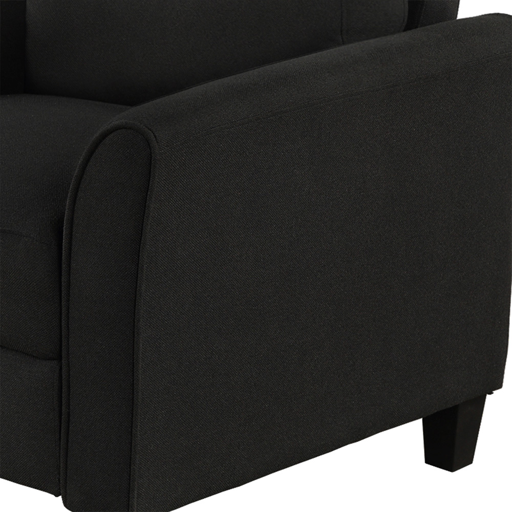 1-Seat Linen Fabric Upholstered Sofa with Armrest and Backrest, for Living Room, Bedroom, Office, Apartment - Black