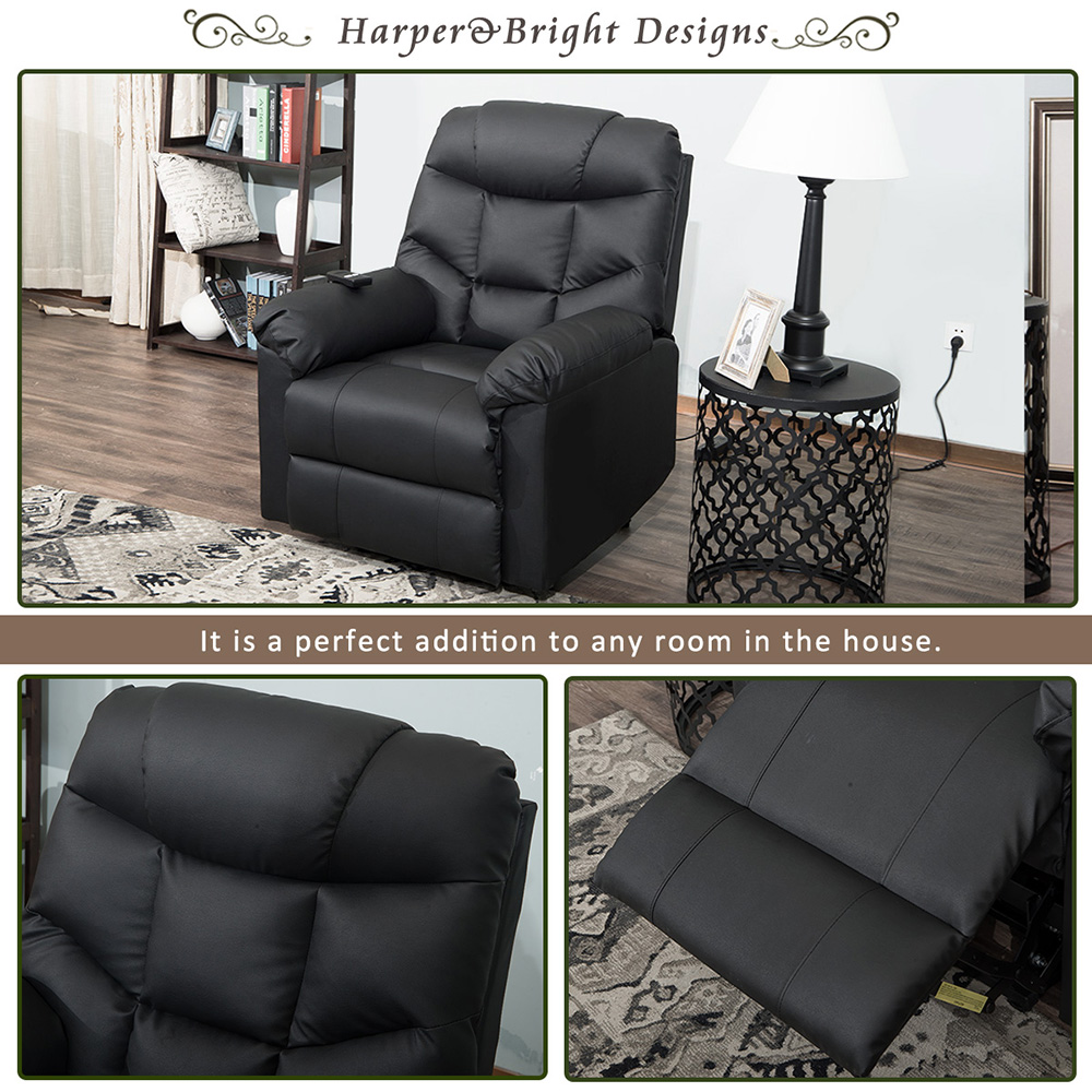 Orisfur PU Leather Upholstered Electric Lift Recliner with High Backrest and Remote Control for Home Theater, Office, Living Room - Black
