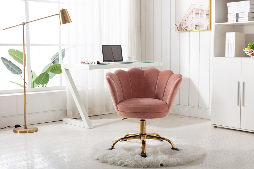 COOLMORE Velvet Rotating Chair Height Adjustable with Curved Backrest and Casters for Living Room, Bedroom, Dining Room, Office - Pink