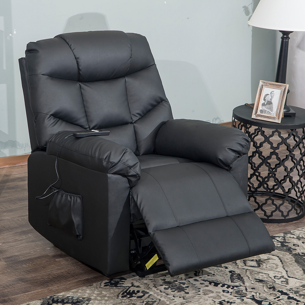 Orisfur PU Leather Upholstered Electric Lift Recliner with High Backrest and Remote Control for Home Theater, Office, Living Room - Black