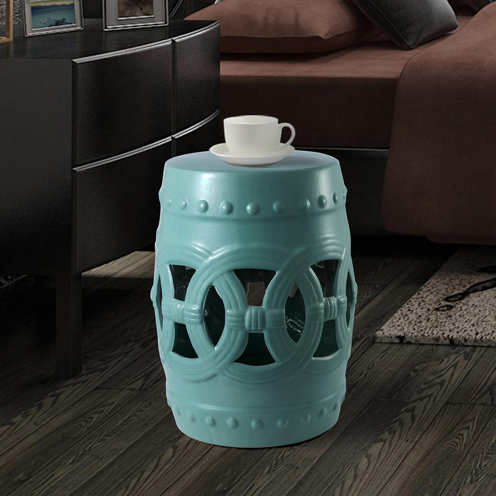 Outdoor Multifunctional Ceramic Stool for Garden, Terrace, Deck, Backyard - Green