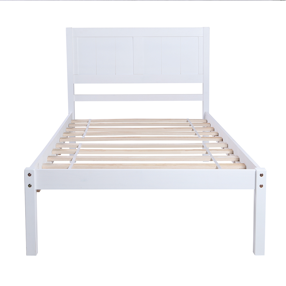 Twin Size Wooden Platform Bed Frame with Headboard, and Wooden Slats Support, No Spring Box Required - White