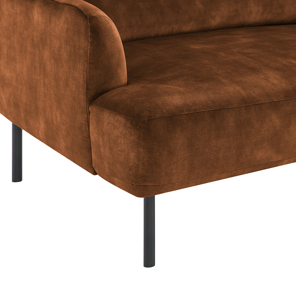 2-Seat Velvet Upholstered Sofa with High Iron Feet and Backrest for Office, Apartment, Bedroom, Living Room - Camel