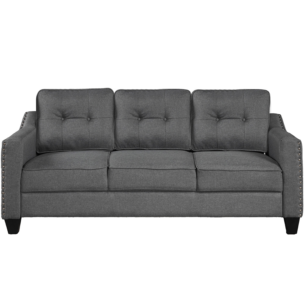 U-STYLE 3+2+1-Seat Linen Blend Fabric Tufted Sofa Set, with Solid Wood Frame and Plastic Feet, for Living Room, Bedroom, Office, Apartment - Grey