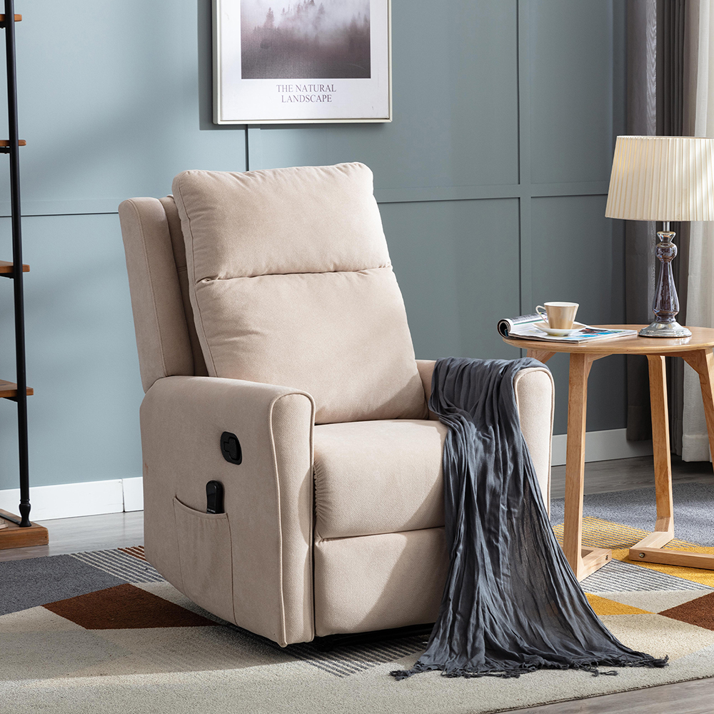 Orisfur Polyester Electric Heated Massage Recliner with Remote Control and Side Pocket for Living Room, Bedroom, Home Theater, Office - Beige