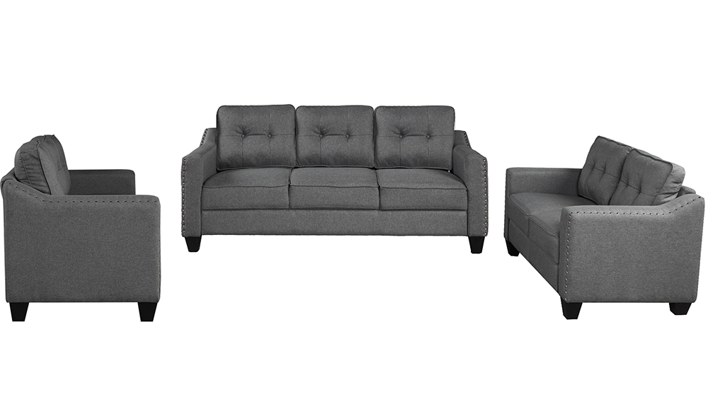 U-STYLE 3+2+1-Seat Linen Blend Fabric Tufted Sofa Set, with Solid Wood Frame and Plastic Feet, for Living Room, Bedroom, Office, Apartment - Grey