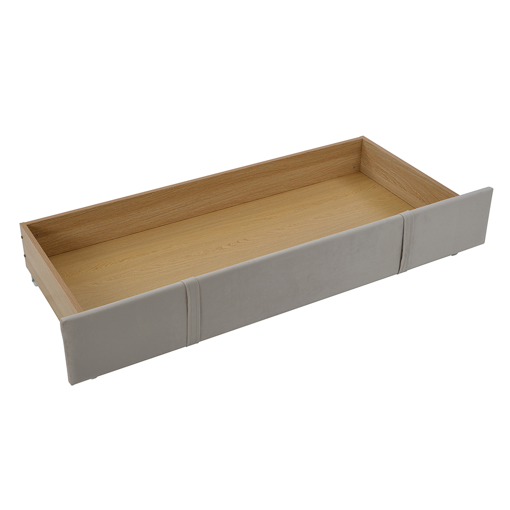 Queen-Size Velvet Upholstered Platform Bed Frame with Storage Drawer and Wooden Slat Support - Beige