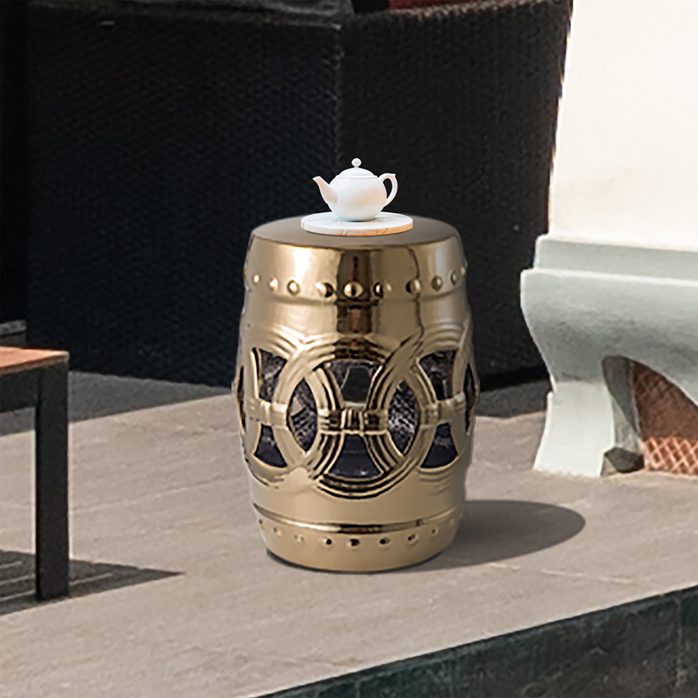 Outdoor Multifunctional Ceramic Stool for Garden, Terrace, Deck, Backyard - Gold