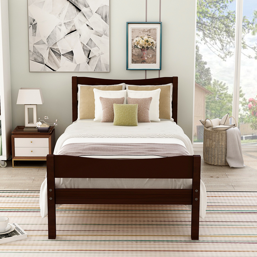 Twin Size Wooden Platform Bed Frame with Headboard, and Wooden Slats Support, No Spring Box Required (Frame Only) - Espresso
