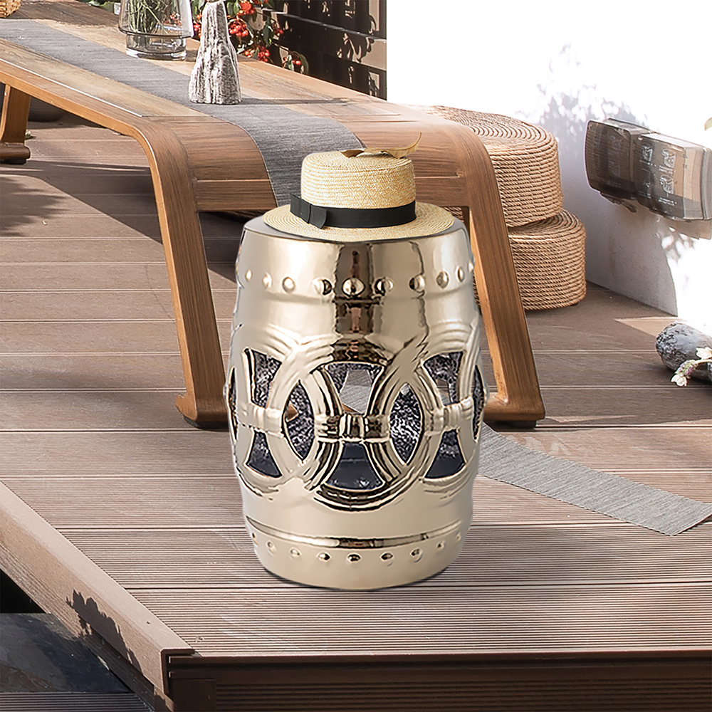 Outdoor Multifunctional Ceramic Stool for Garden, Terrace, Deck, Backyard - Gold
