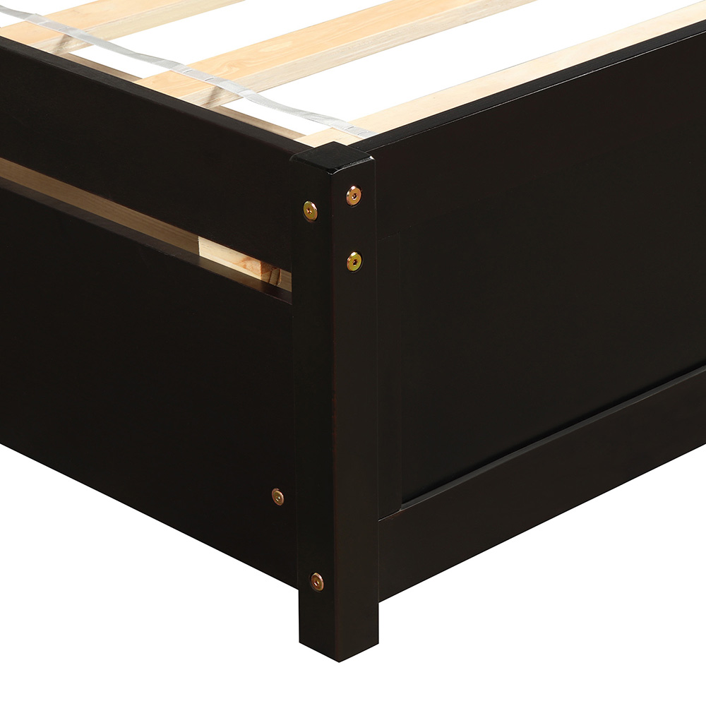 Twin Size Wooden Platform Bed Frame with 2 Storage Drawers, and Wooden Slats Support, No Spring Box Required (Frame Only) - Espresso