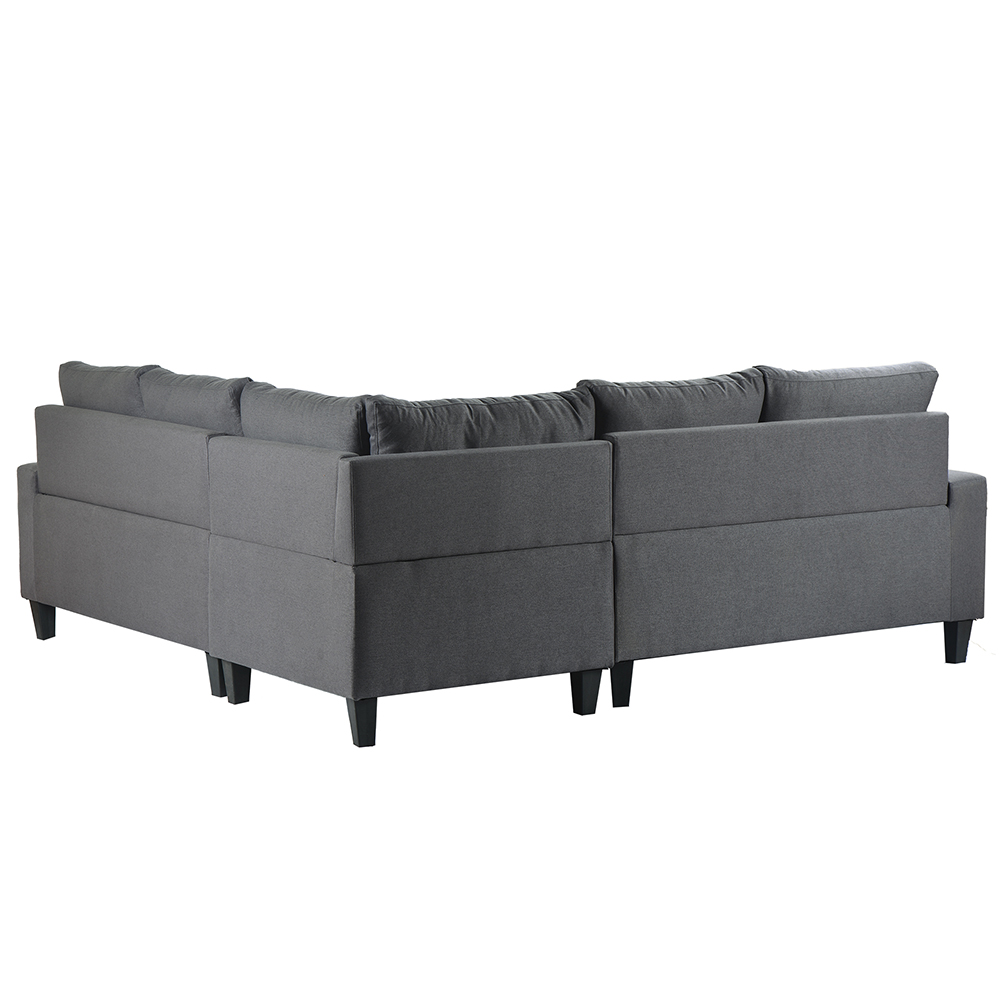 U-STYLE 5-Seat L-shaped Corner Polyester Tufted Upholstered Sofa with 2 Pillows and Ottoman, for Living Room, Bedroom, Office, Apartment - Grey