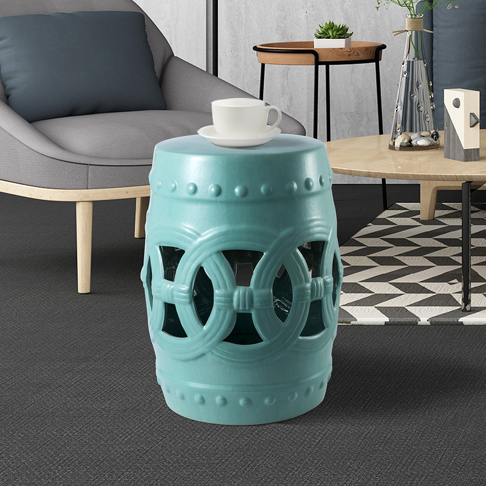 Outdoor Multifunctional Ceramic Stool for Garden, Terrace, Deck, Backyard - Green