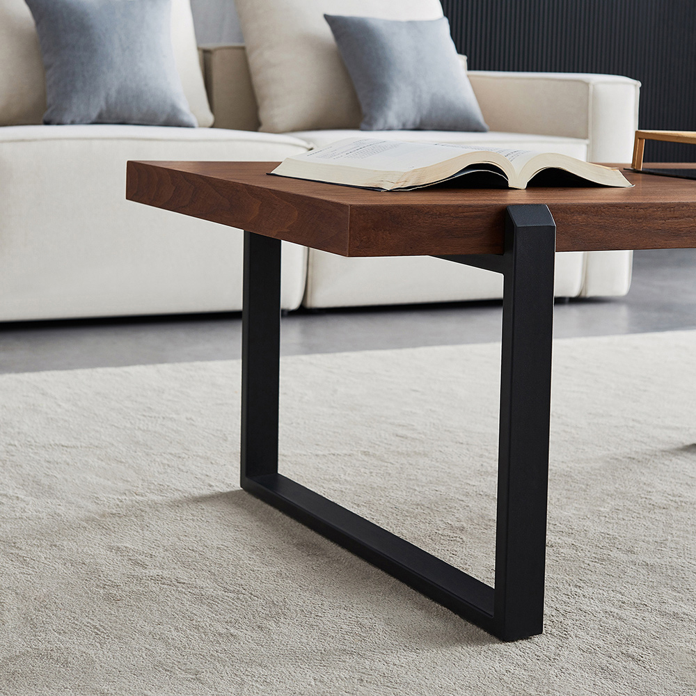 47.5" Wooden Coffee Table with Metal Frame, for Kitchen, Restaurant, Office, Living Room, Cafe - Brown