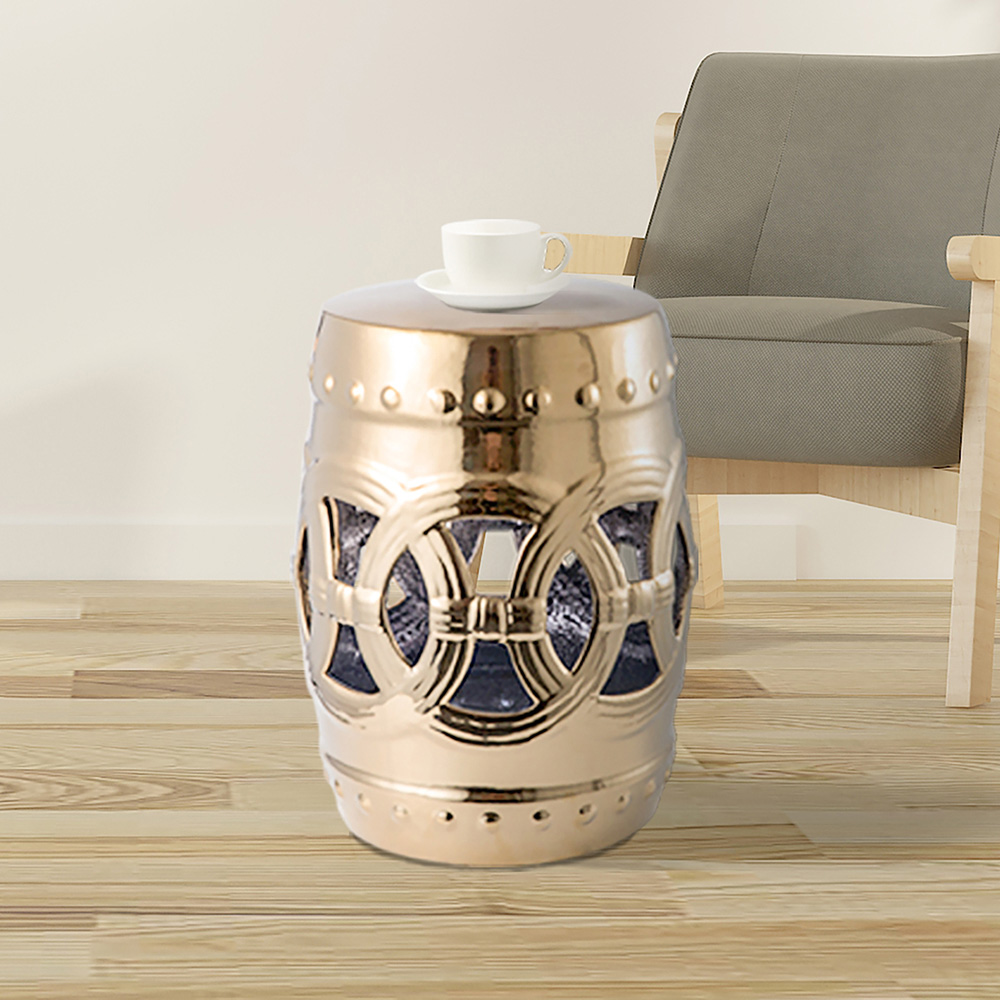Outdoor Multifunctional Ceramic Stool for Garden, Terrace, Deck, Backyard - Gold