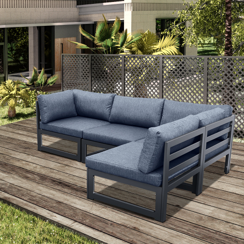 Outdoor 4-Seat Aluminum Frame Modular Sofa, Removable Seat Cushion, for Courtyard, Balcony, Living Room - Gray