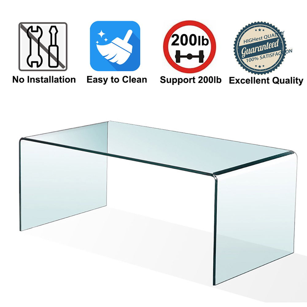 39. 4" Tempered Glass Coffee Table for Living Room, Office, Apartment, Restaurant - Transparent