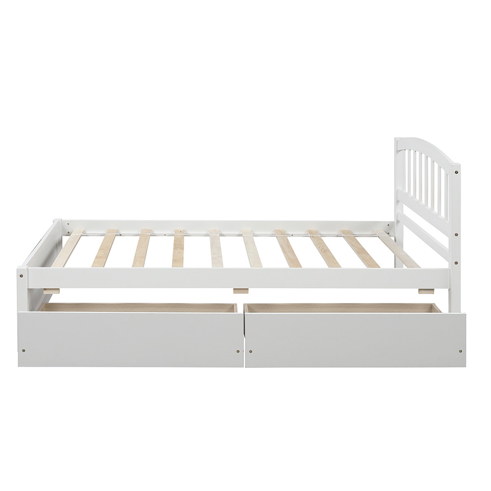Twin Size Wooden Platform Bed Frame with 2 Storage Drawers, and Wooden Slats Support, No Spring Box Required (Frame Only) - White