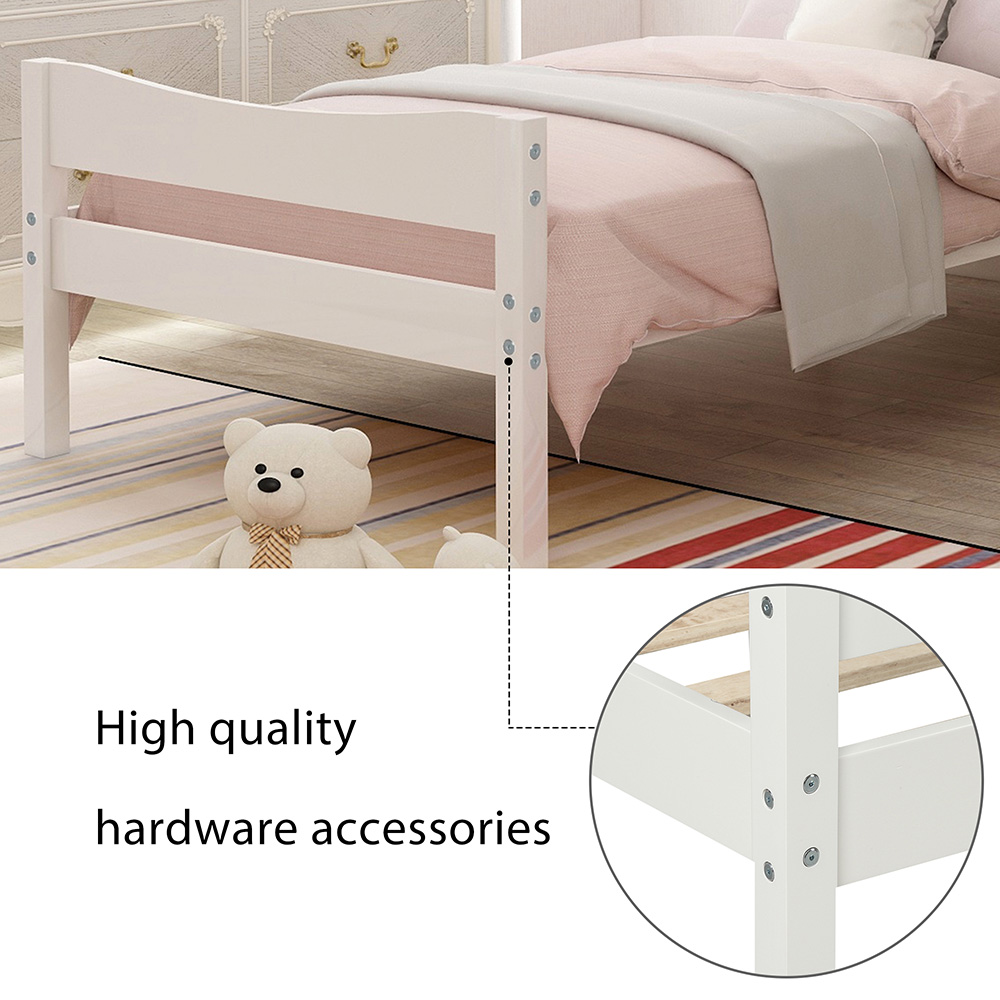 Twin Size Wooden Platform Bed Frame with Headboard, and Wooden Slats Support, No Spring Box Required (Frame Only) - White