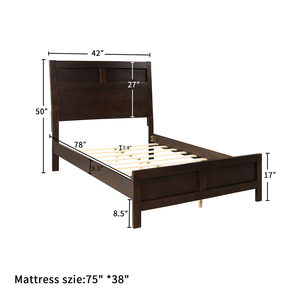 Twin Size Wooden Platform Bed Frame with Headboard, and Wooden Slats Support, No Spring Box Required - Silver