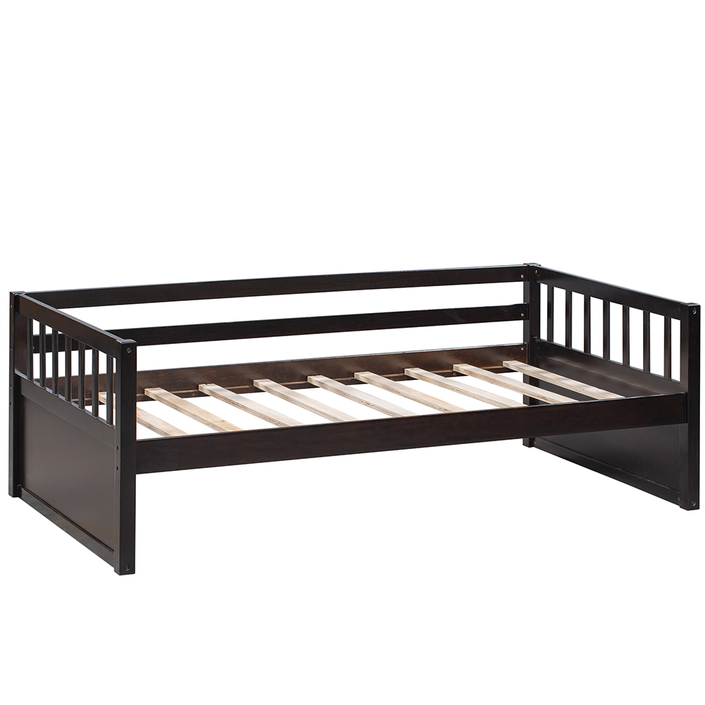 Twin-Size Wooden Platform Sofa Bed Frame with 2 Inseparable Storage Drawers - Espresso