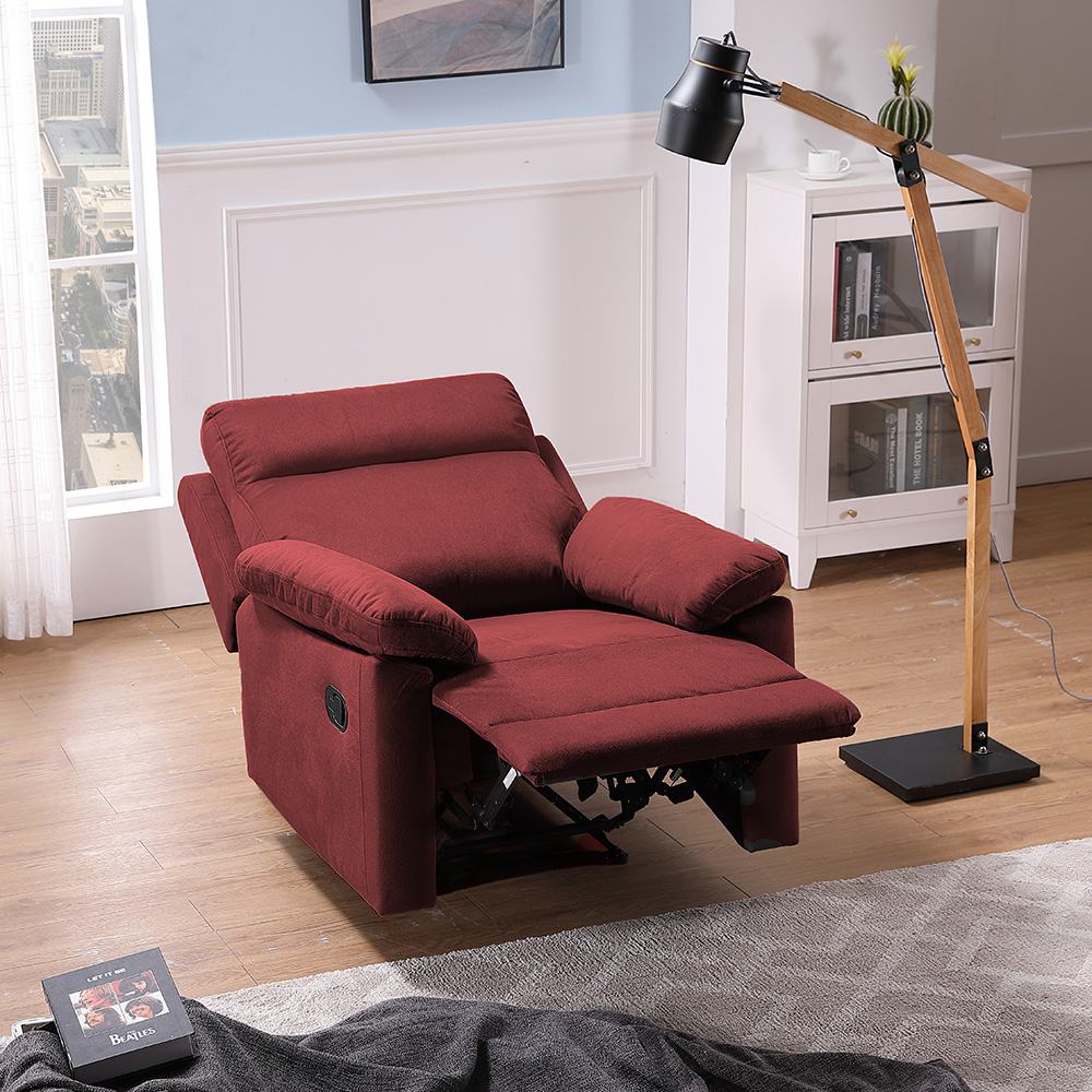 Polyester Recliner with Backrest and Armrest for Living Room, Bedroom, Home Theater, Office - Red