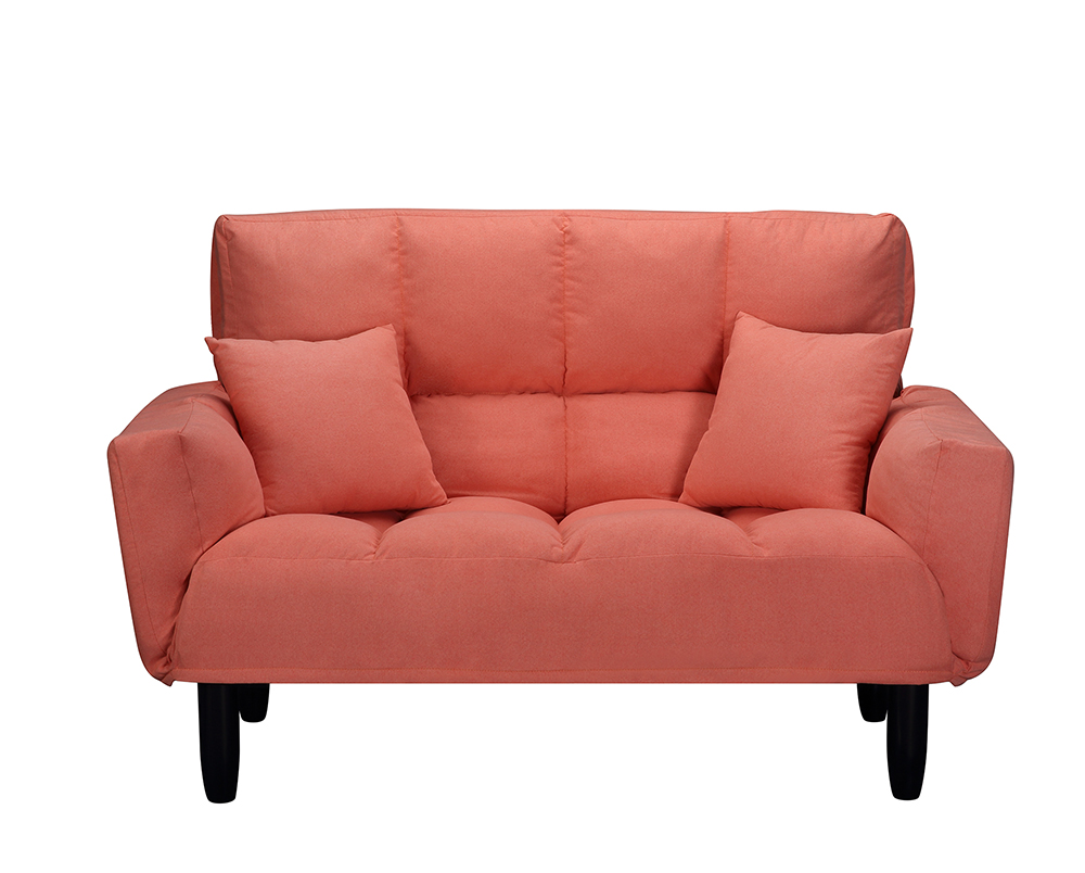 U-STYLE 2-Seat Twin Size Polyester Blended Tufted Sofa Bed with 2 Pillows and 2 Side Pockets, for Living Room, Bedroom, Office, Apartment - Orange