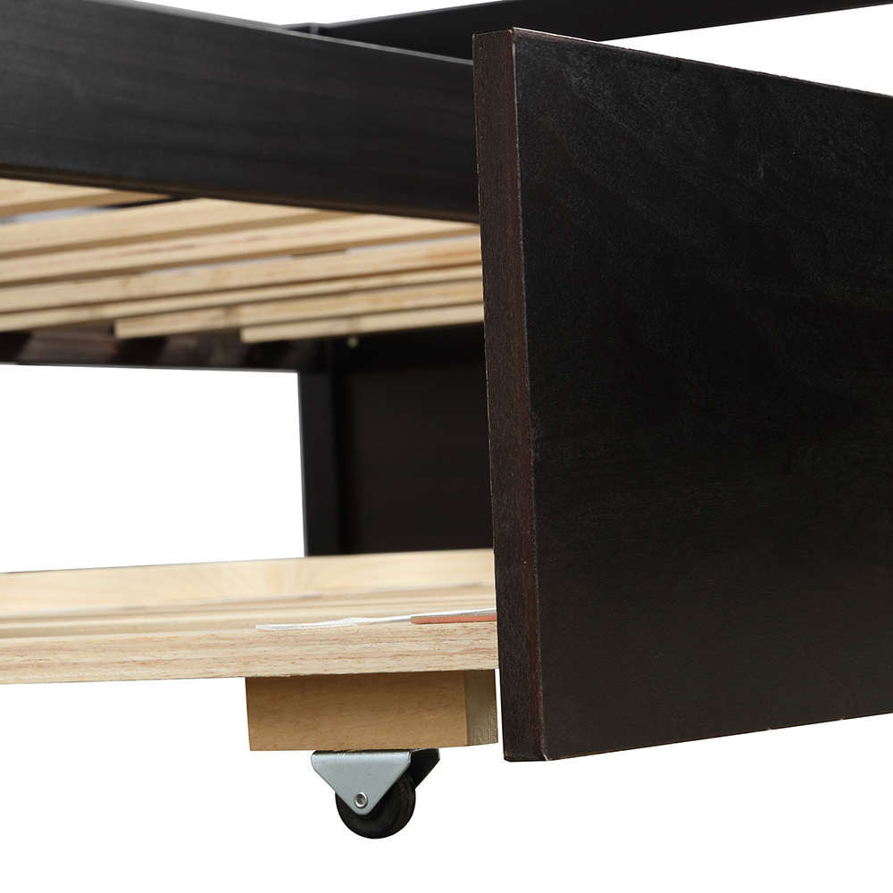 Twin Size Wooden Daybed with Trundle Bed and Wooden Slats Support, No Need for Spring Box, for Living Room, Bedroom, Office, Apartment - Espresso