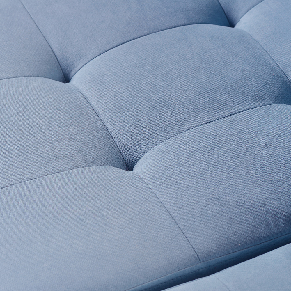U-STYLE 5-Seat L-shaped Corner Polyester Tufted Upholstered Sofa with 2 Pillows and Ottoman, for Living Room, Bedroom, Office, Apartment - Blue