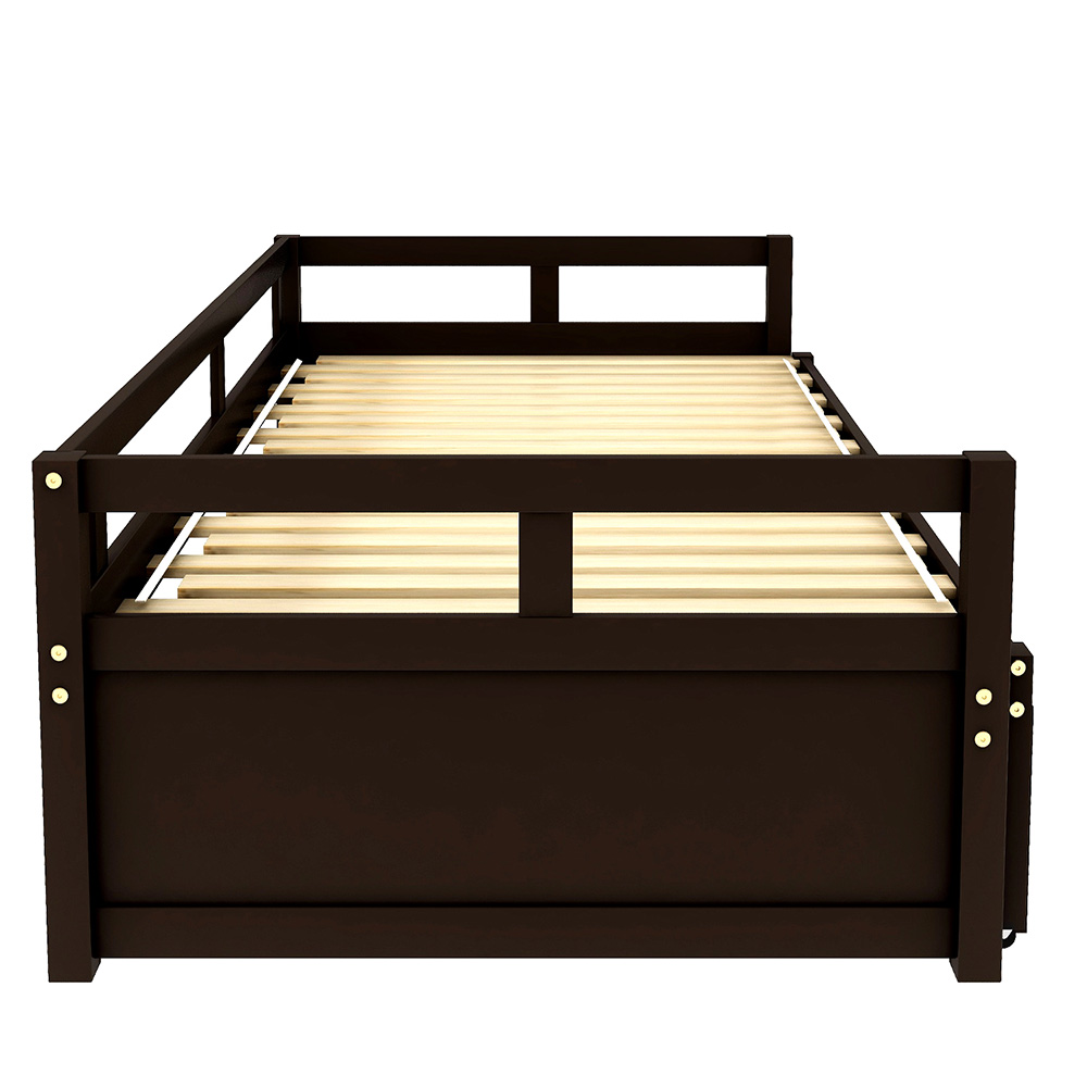78" Twin Size Wooden Daybed with Trundle Bed and Wooden Slats Support, No Need for Spring Box, for Living Room, Bedroom, Office, Apartment - Espresso
