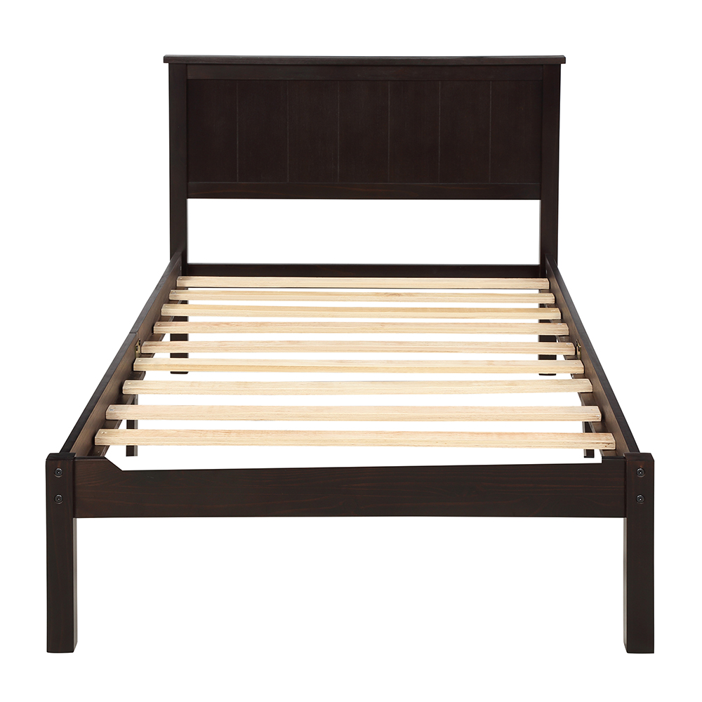 Twin-Size Wooden Platform Bed Frame with Headboard and Wooden Slats Support - Espresso