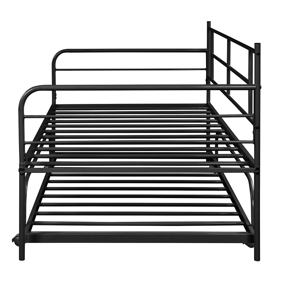 Twin Size Metal Daybed Frame with Trundle Bed and Metal Slats Support, No Need for Spring Box, for Living Room, Bedroom, Office, Apartment - Black