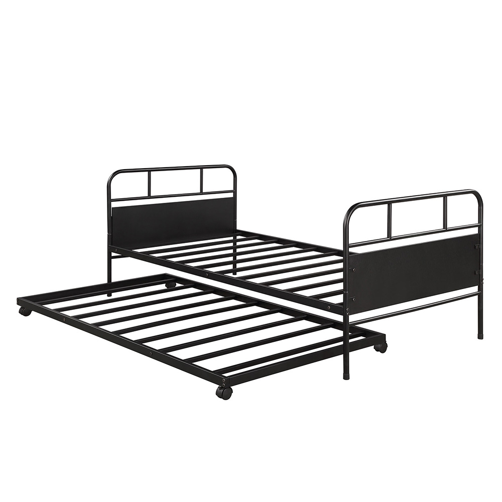 Twin Size Metal Daybed Frame with Trundle Bed and Metal Slats Support, No Need for Spring Box, for Living Room, Bedroom, Office, Apartment - Black