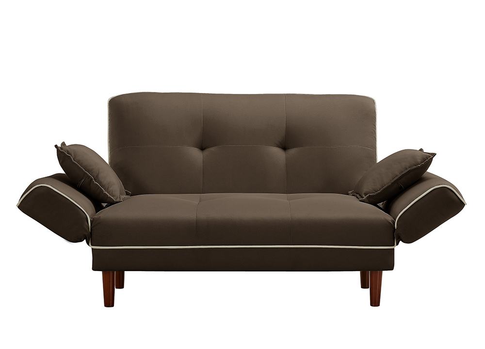 Twin Size Linen Upholstered Sofa Bed with 2 Pillows and Adjustable Armrests for Living Room, Bedroom, Office, Apartment - Brown