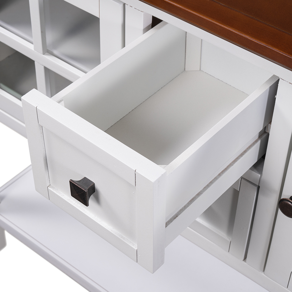 U_STYLE 45'' Modern Console Table with 2 Drawers, 2 Cabinets and 1 Shelf, for Entrance Hallway, Dining Room, Bedroom - White + Brown