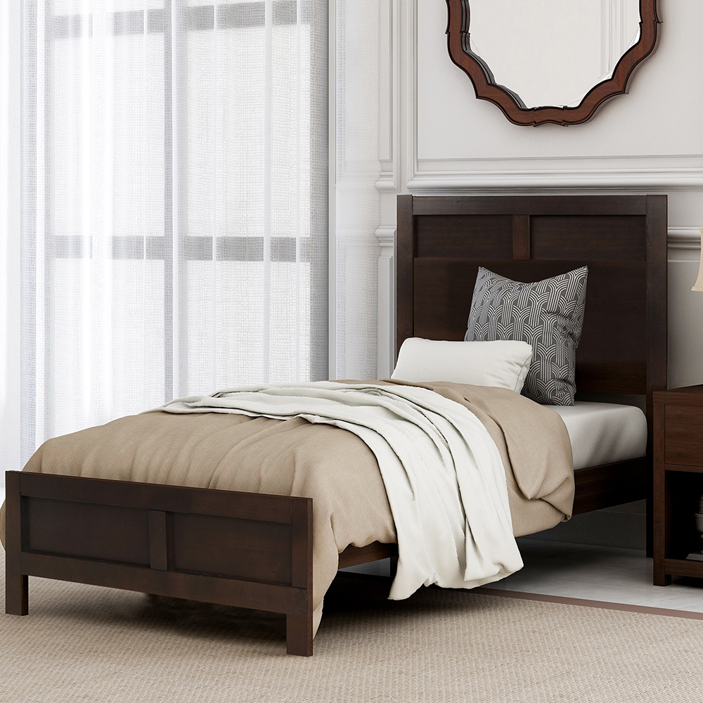 Twin Size Wooden Platform Bed Frame with Headboard, and Wooden Slats Support, No Spring Box Required - Silver