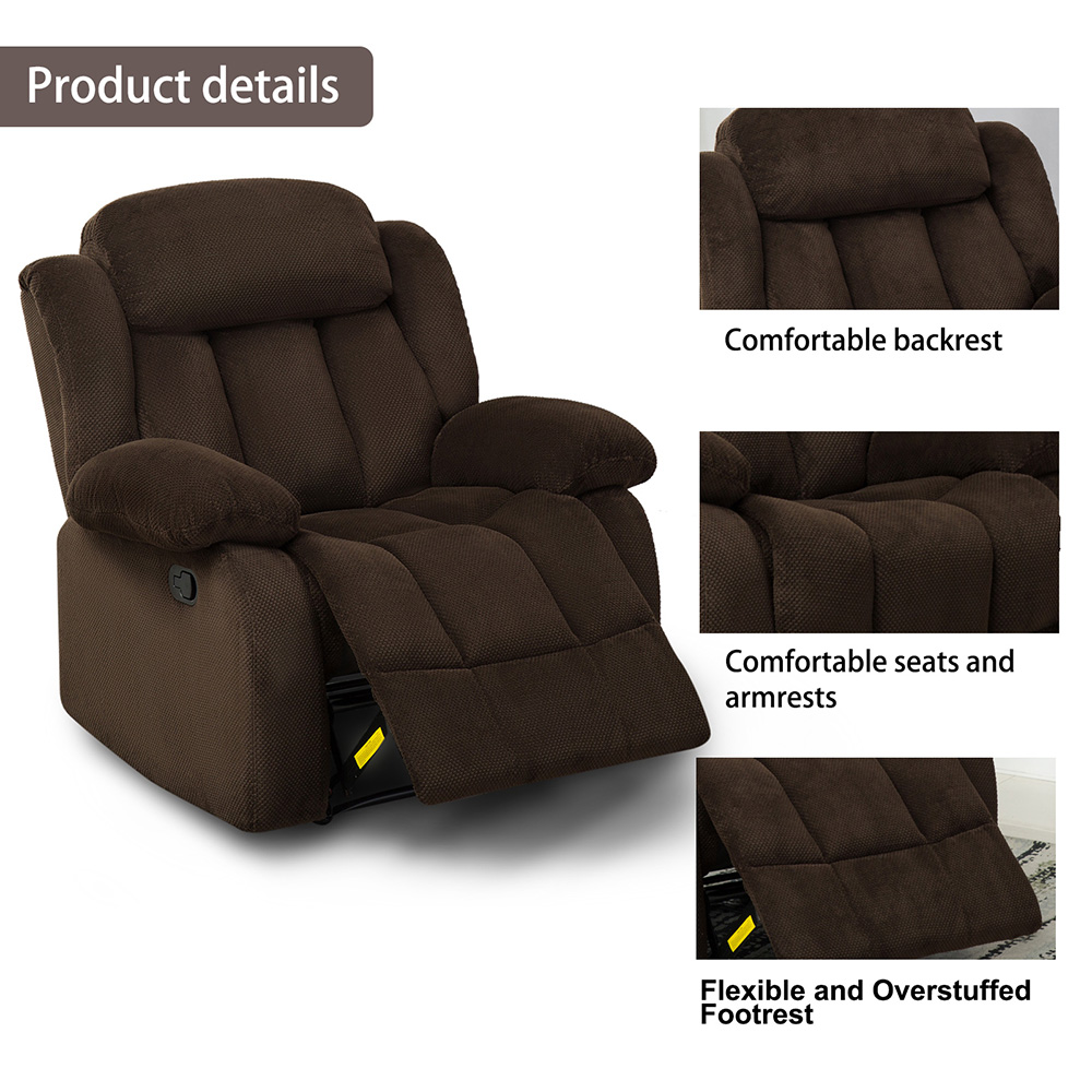 1- Seat Recliner with Headrest and Armrests for Home Theater, Office, Living Room - Brown