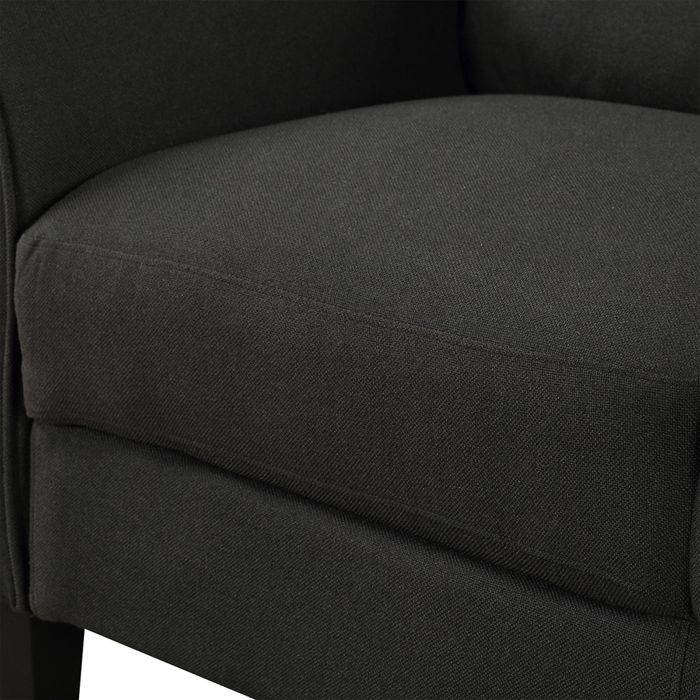 3-Seat Linen Fabric Sofa with Wooden Frame and Plastic Feet, for Living Room, Bedroom, Office, Apartment - Black