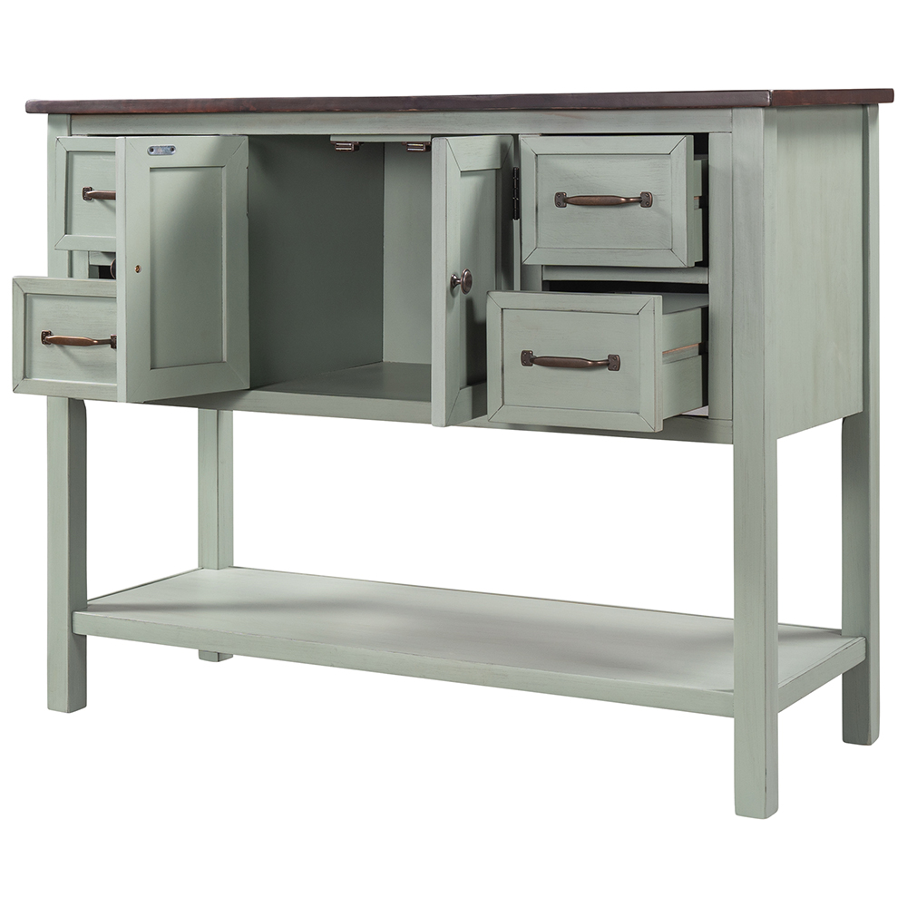 U-STYLE 43'' Modern Console Table, with 4 Drawers, 1 Cabinet and 1 Shelf, for Entrance Hallway, Dining Room, Kitchen - Green