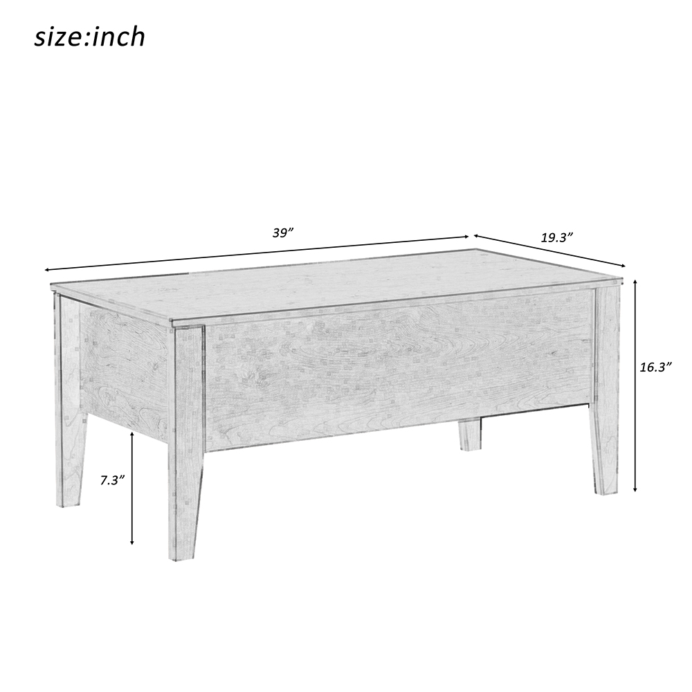U-STYLE Wooden Lift Coffee Table with Storage Drawer, for Kitchen, Restaurant, Office, Living Room, Cafe - Cherry