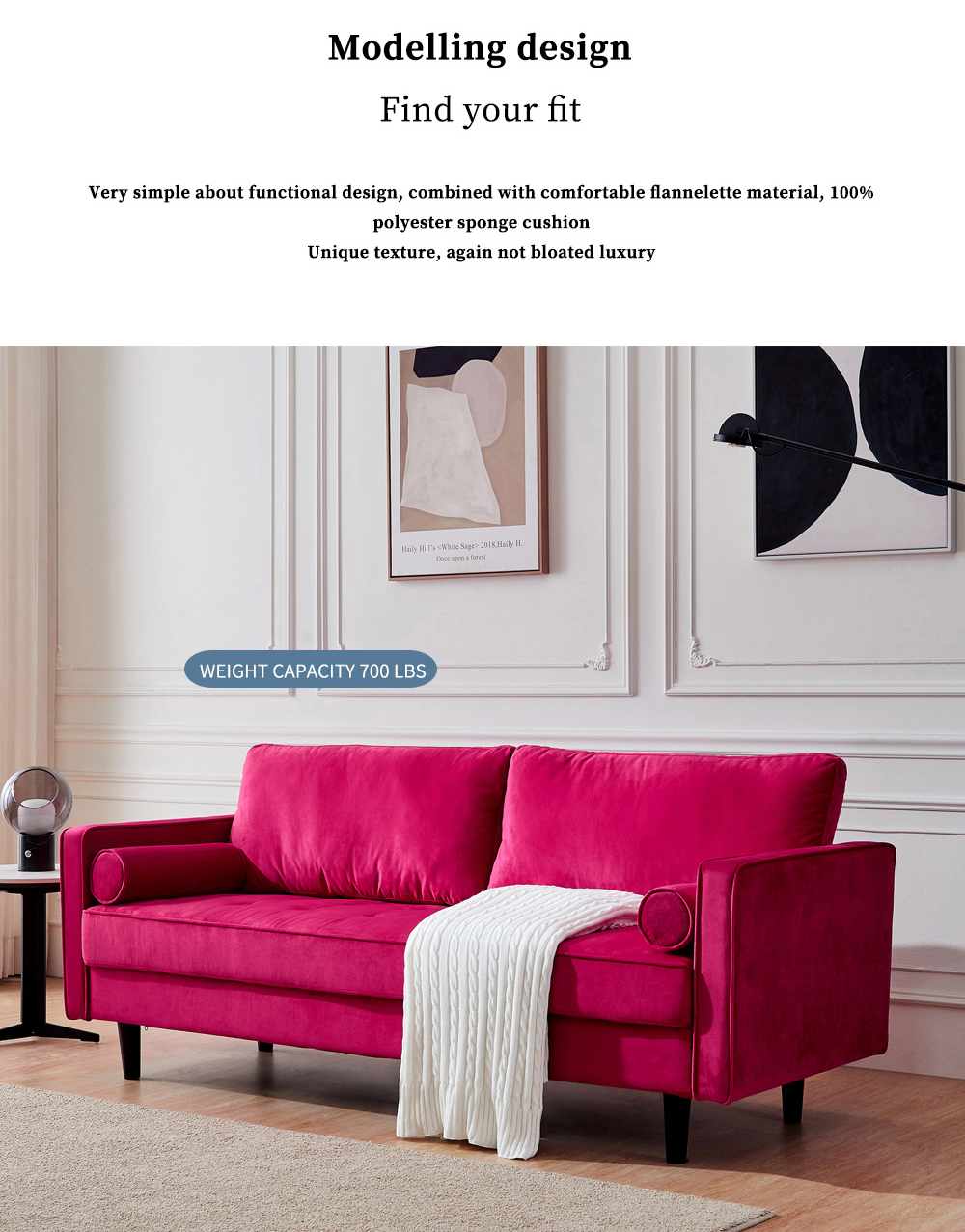 75.6" 3-Seat Velvet Fabric Upholstered Sofa with Armrests and Solid Wood Legs for Apartment, Office, Living Room, Bedroom - Red