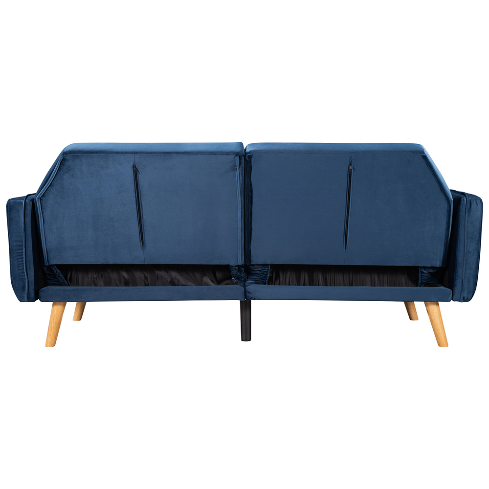 Orisfur 2-Seat Velvet Upholstered Sofa Bed with Wooden Legs and Backrest, for Living Room, Bedroom, Office, Apartment - Blue